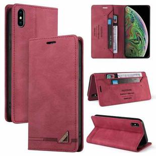 For iPhone XS Max Skin Feel Anti-theft Brush Horizontal Flip Leather Case with Holder & Card Slots & Wallet(Wine Red)