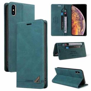 For iPhone X / XS Skin Feel Anti-theft Brush Horizontal Flip Leather Case with Holder & Card Slots & Wallet(Blue)