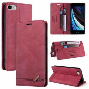 For iPhone SE 2022 / SE 2020 / 8 / 7 Skin Feel Anti-theft Brush Horizontal Flip Leather Case with Holder & Card Slots & Wallet(Wine Red)