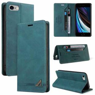 For iPhone SE 2022 / SE 2020 / 8 / 7 Skin Feel Anti-theft Brush Horizontal Flip Leather Case with Holder & Card Slots & Wallet(Blue)