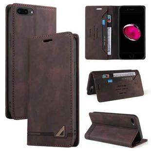 Skin Feel Anti-theft Brush Horizontal Flip Leather Case with Holder & Card Slots & Wallet For iPhone 8 Plus & 7 Plus(Brown)