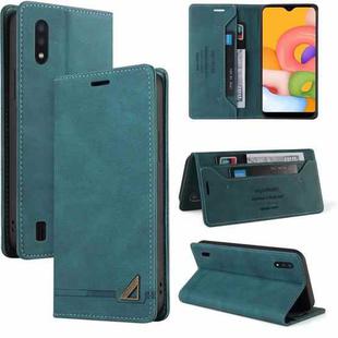 For Samsung Galaxy A01 Skin Feel Anti-theft Brush Horizontal Flip Leather Case with Holder & Card Slots & Wallet(Blue)