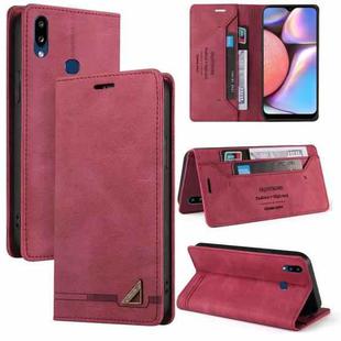 For Samsung Galaxy A10s Skin Feel Anti-theft Brush Horizontal Flip Leather Case with Holder & Card Slots & Wallet(Wine Red)