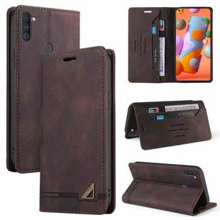 For Samsung Galaxy A11 EU Version Skin Feel Anti-theft Brush Horizontal Flip Leather Case with Holder & Card Slots & Wallet(Brown)