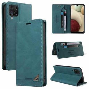 For Samsung Galaxy A12 Skin Feel Anti-theft Brush Horizontal Flip Leather Case with Holder & Card Slots & Wallet(Blue)