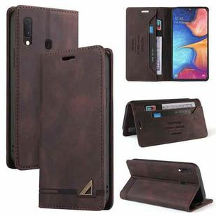 For Samsung Galaxy A20e Skin Feel Anti-theft Brush Horizontal Flip Leather Case with Holder & Card Slots & Wallet(Brown)