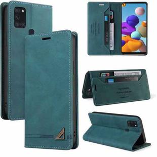 For Samsung Galaxy A21s Skin Feel Anti-theft Brush Horizontal Flip Leather Case with Holder & Card Slots & Wallet(Blue)