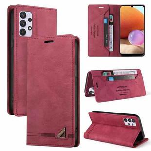 For Samsung Galaxy A32 4G Skin Feel Anti-theft Brush Horizontal Flip Leather Case with Holder & Card Slots & Wallet(Wine Red)