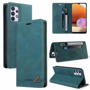 For Samsung Galaxy A32 4G Skin Feel Anti-theft Brush Horizontal Flip Leather Case with Holder & Card Slots & Wallet(Blue)