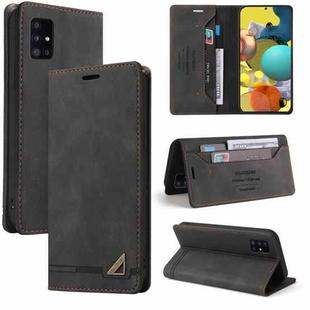 For Samsung Galaxy A51 Skin Feel Anti-theft Brush Horizontal Flip Leather Case with Holder & Card Slots & Wallet(Black)
