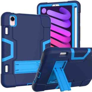For iPad mini 6 Contrast Color Robot Shockproof Silicone + PC Protective Tablet Case with Holder & Pen Slot(Navy Blue)