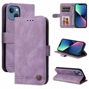 For iPhone 13 mini Skin Feel Life Tree Metal Button Horizontal Flip Leather Case with Holder & Card Slot & Wallet & Photo Frame & Strap (Purple)