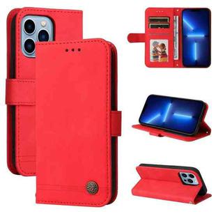 For iPhone 13 Pro Skin Feel Life Tree Metal Button Horizontal Flip Leather Case with Holder & Card Slot & Wallet & Photo Frame & Strap (Red)