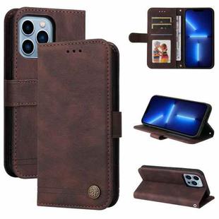 For iPhone 13 Pro Max Skin Feel Life Tree Metal Button Horizontal Flip Leather Case with Holder & Card Slot & Wallet & Photo Frame & Strap (Brown)
