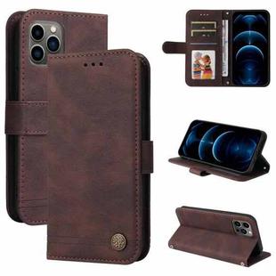 For iPhone 12 / 12 Pro Skin Feel Life Tree Metal Button Horizontal Flip Leather Case with Holder & Card Slot & Wallet & Photo Frame & Strap(Brown)