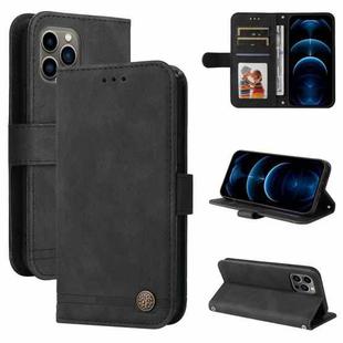 For iPhone 12 Pro Max Skin Feel Life Tree Metal Button Horizontal Flip Leather Case with Holder & Card Slot & Wallet & Photo Frame & Strap(Black)