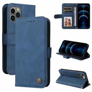For iPhone 12 Pro Max Skin Feel Life Tree Metal Button Horizontal Flip Leather Case with Holder & Card Slot & Wallet & Photo Frame & Strap(Blue)