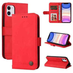 For iPhone 11 Skin Feel Life Tree Metal Button Horizontal Flip Leather Case with Holder & Card Slot & Wallet & Photo Frame & Strap (Red)