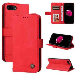For iPhone SE 2022 / SE 2020 / 8 / 7 Skin Feel Life Tree Metal Button Horizontal Flip Leather Case with Holder & Card Slot & Wallet & Photo Frame & Strap(Red)