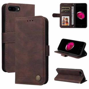 For iPhone SE 2022 / SE 2020 / 8 / 7 Skin Feel Life Tree Metal Button Horizontal Flip Leather Case with Holder & Card Slot & Wallet & Photo Frame & Strap(Brown)