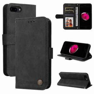 Skin Feel Life Tree Metal Button Horizontal Flip Leather Case with Holder & Card Slot & Wallet & Photo Frame & Strap For iPhone 8 Plus / 7 Plus(Black)