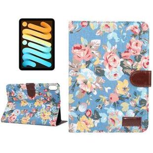 For iPad mini 6 Flowers Cloth Pattern Horizontal Flip Leather Tablet Case with Sleep / Wake-up Function & Holder & Card Slots & Wallet(Blue)