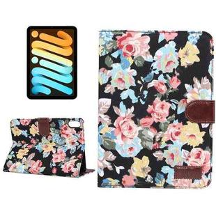For iPad mini 6 Flowers Cloth Pattern Horizontal Flip Leather Tablet Case with Sleep / Wake-up Function & Holder & Card Slots & Wallet(Black)