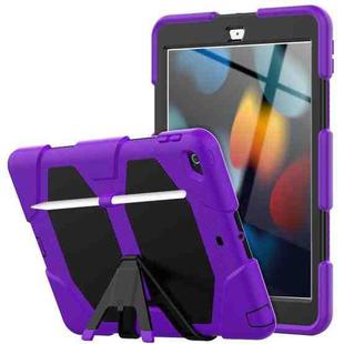 For iPad 10.2 2021 / 2020 / 2019 Shockproof Colorful Silicone + PC Protective Case with Holder & Pen Slot(Purple)