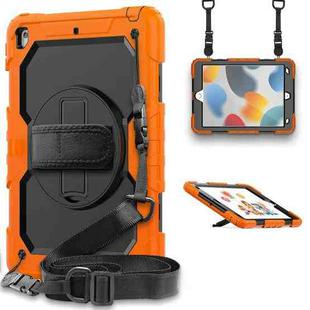 For iPad 10.2 2021 / 2020 / 2019 Shockproof Silicone + PC Protective Case with Holder & Shoulder Strap & Pen Slot(Orange)