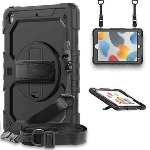 For iPad 10.2 2021 / 2020 / 2019 Shockproof Silicone + PC Protective Case with Holder & Shoulder Strap & Pen Slot(Black)