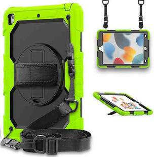 For iPad 10.2 2021 / 2020 / 2019 Shockproof Silicone + PC Protective Case with Holder & Shoulder Strap & Pen Slot(Yellow Green)