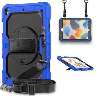 For iPad 10.2 2021 / 2020 / 2019 Shockproof Silicone + PC Protective Case with Holder & Shoulder Strap & Pen Slot(Blue)
