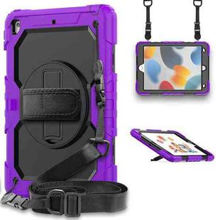 For iPad 10.2 2021 / 2020 / 2019 Shockproof Silicone + PC Protective Case with Holder & Shoulder Strap & Pen Slot(Purple)