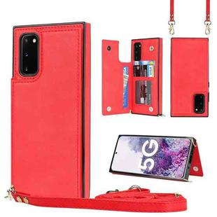 For Samsung Galaxy Note20 Cross-body Square Double Buckle Flip Card Bag TPU+PU Case with Card Slots & Wallet & Photo & Strap(Red)