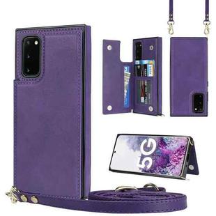 For Samsung Galaxy Note20 Cross-body Square Double Buckle Flip Card Bag TPU+PU Case with Card Slots & Wallet & Photo & Strap(Purple)