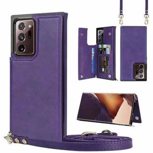 For Samsung Galaxy Note20 Ultra Cross-body Square Double Buckle Flip Card Bag TPU+PU Case with Card Slots & Wallet & Photo & Strap(Purple)