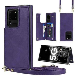 For Samsung Galaxy S20 Ultra Cross-body Square Double Buckle Flip Card Bag TPU+PU Case with Card Slots & Wallet & Photo & Strap(Purple)
