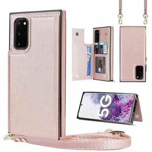 For Samsung Galaxy S20 FE Cross-body Square Double Buckle Flip Card Bag TPU+PU Case with Card Slots & Wallet & Photo & Strap(Rose Gold)