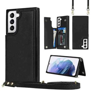 For Samsung Galaxy S21 5G Cross-body Square Double Buckle Flip Card Bag TPU+PU Case with Card Slots & Wallet & Photo & Strap(Black)