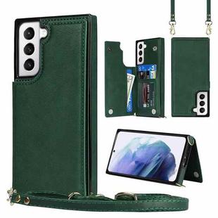 For Samsung Galaxy S21 5G Cross-body Square Double Buckle Flip Card Bag TPU+PU Case with Card Slots & Wallet & Photo & Strap(Green)