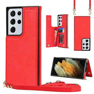 For Samsung Galaxy S21 Ultra 5G Cross-body Square Double Buckle Flip Card Bag TPU+PU Case with Card Slots & Wallet & Photo & Strap(Red)