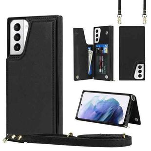 For Samsung Galaxy S21+ 5G Cross-body Square Double Buckle Flip Card Bag TPU+PU Case with Card Slots & Wallet & Photo & Strap(Black)