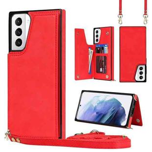 For Samsung Galaxy S21+ 5G Cross-body Square Double Buckle Flip Card Bag TPU+PU Case with Card Slots & Wallet & Photo & Strap(Red)