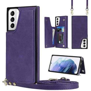 For Samsung Galaxy S21+ 5G Cross-body Square Double Buckle Flip Card Bag TPU+PU Case with Card Slots & Wallet & Photo & Strap(Purple)