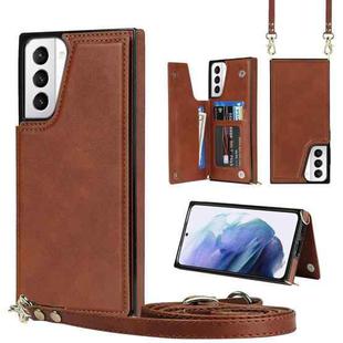 For Samsung Galaxy S21+ 5G Cross-body Square Double Buckle Flip Card Bag TPU+PU Case with Card Slots & Wallet & Photo & Strap(Brown)
