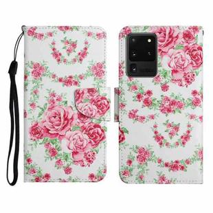 For Samsung Galaxy S20 Ultra Painted Pattern Horizontal Flip Leather Case with Holder & Card Slot & Wallet(Rose Flower)