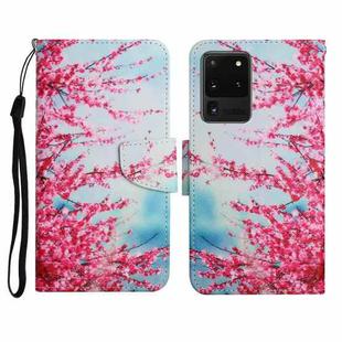 For Samsung Galaxy S20 Ultra Painted Pattern Horizontal Flip Leather Case with Holder & Card Slot & Wallet(Red Cherry Blossoms)
