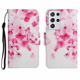 For Samsung Galaxy S21 Ultra 5G Painted Pattern Horizontal Flip Leather Case with Holder & Card Slot & Wallet(Red Flower)