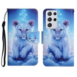 For Samsung Galaxy S21 Ultra 5G Painted Pattern Horizontal Flip Leather Case with Holder & Card Slot & Wallet(Little Leopard)