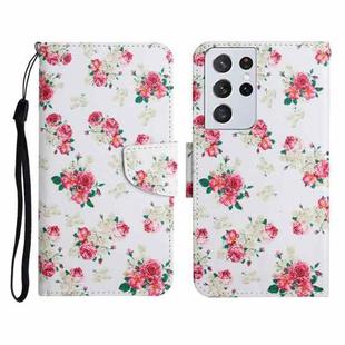 For Samsung Galaxy S21 Ultra 5G Painted Pattern Horizontal Flip Leather Case with Holder & Card Slot & Wallet(Red Peony Flower)